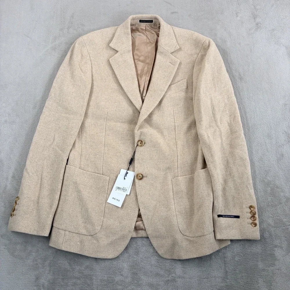 REISS Deal Stand Alone Wool-Blend Textured Blazer Jacket Beige Men 38R NWT $540